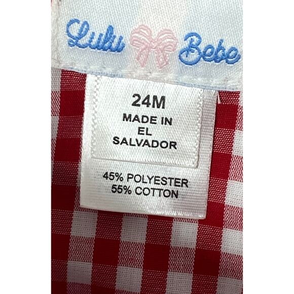NWT Lulu Bebe Red Gingham Check Patriotic Bicycles Smocked Dress Girls 24 Mo - Picture 4 of 4